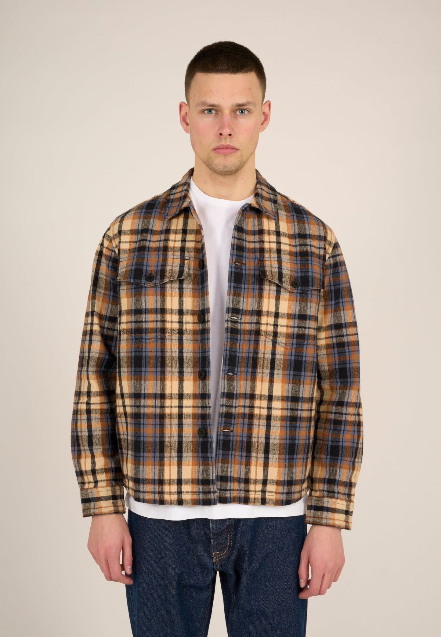 Surchemise marron à carreaux en coton bio - earth colors overshirt brown sugar