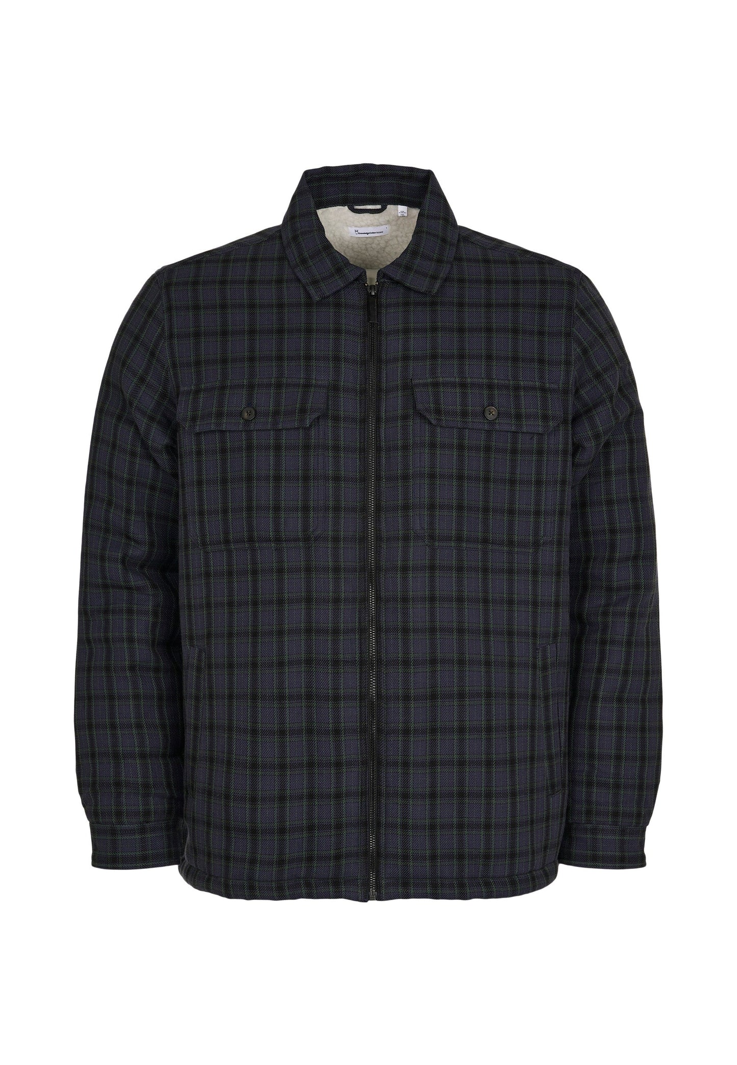 Veste bleu foncé à carreaux en coton bio et recyclé - teddy lining trekking green