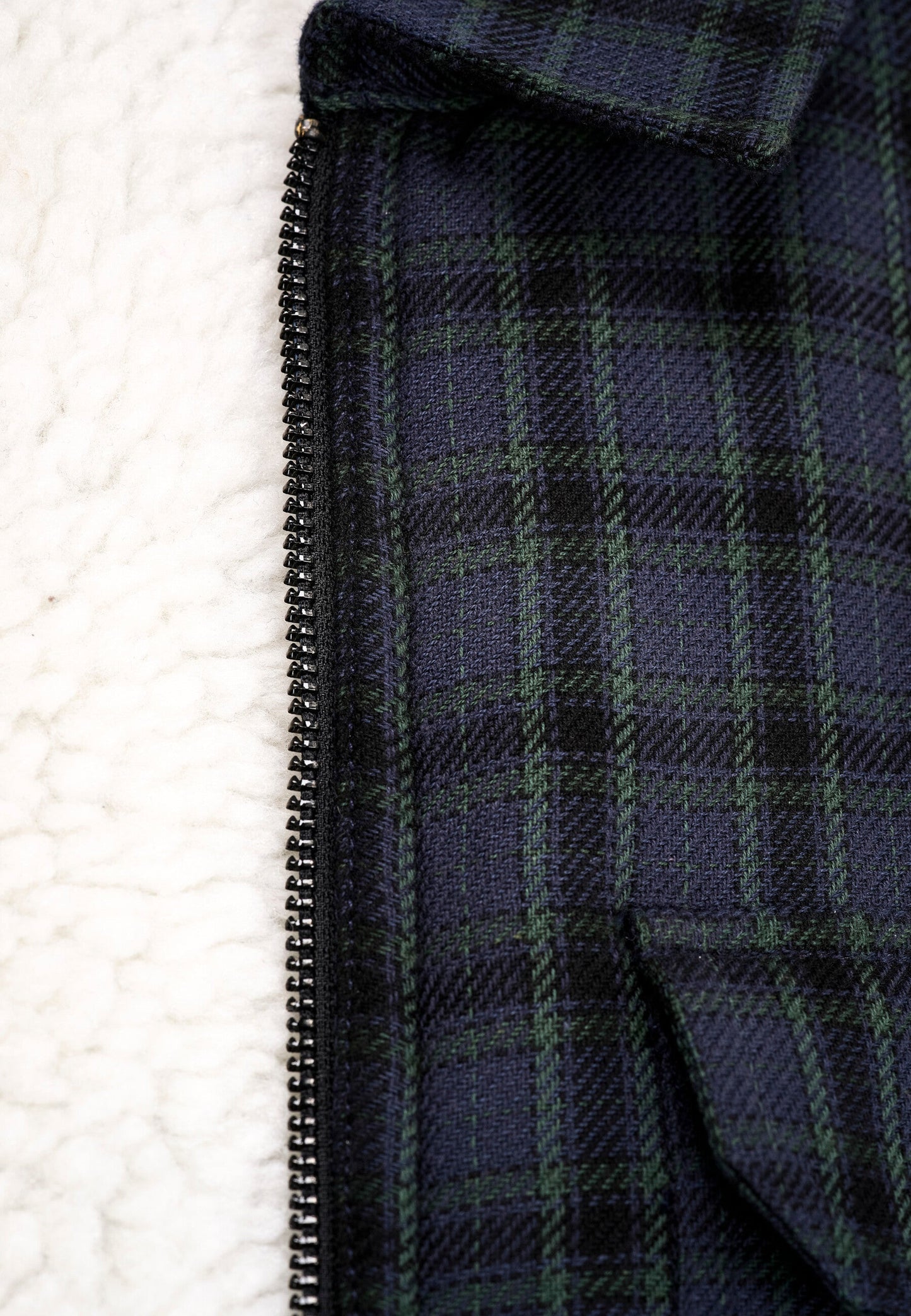 Veste bleu foncé à carreaux en coton bio et recyclé - teddy lining trekking green