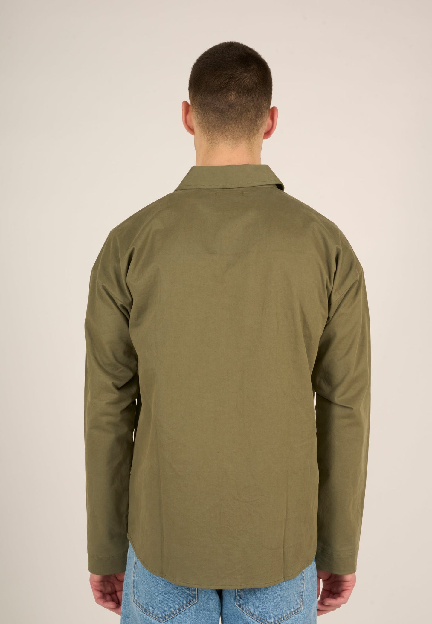 Surchemise à poche kaki en twill coton bio - outdoor twill overshirt with contrast fabric  burned olive