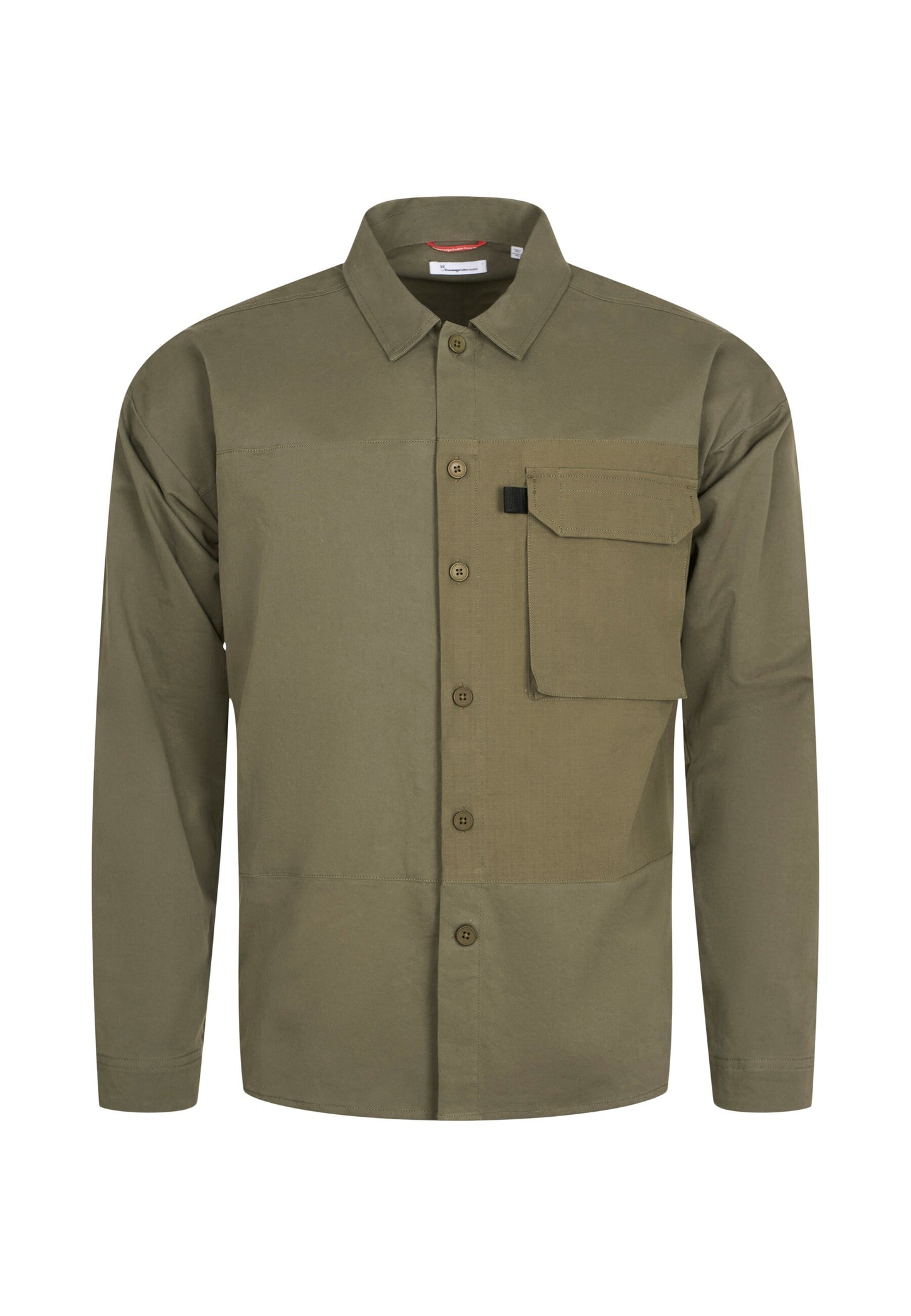 Surchemise à poche kaki en twill coton bio - outdoor twill overshirt with contrast fabric  burned olive