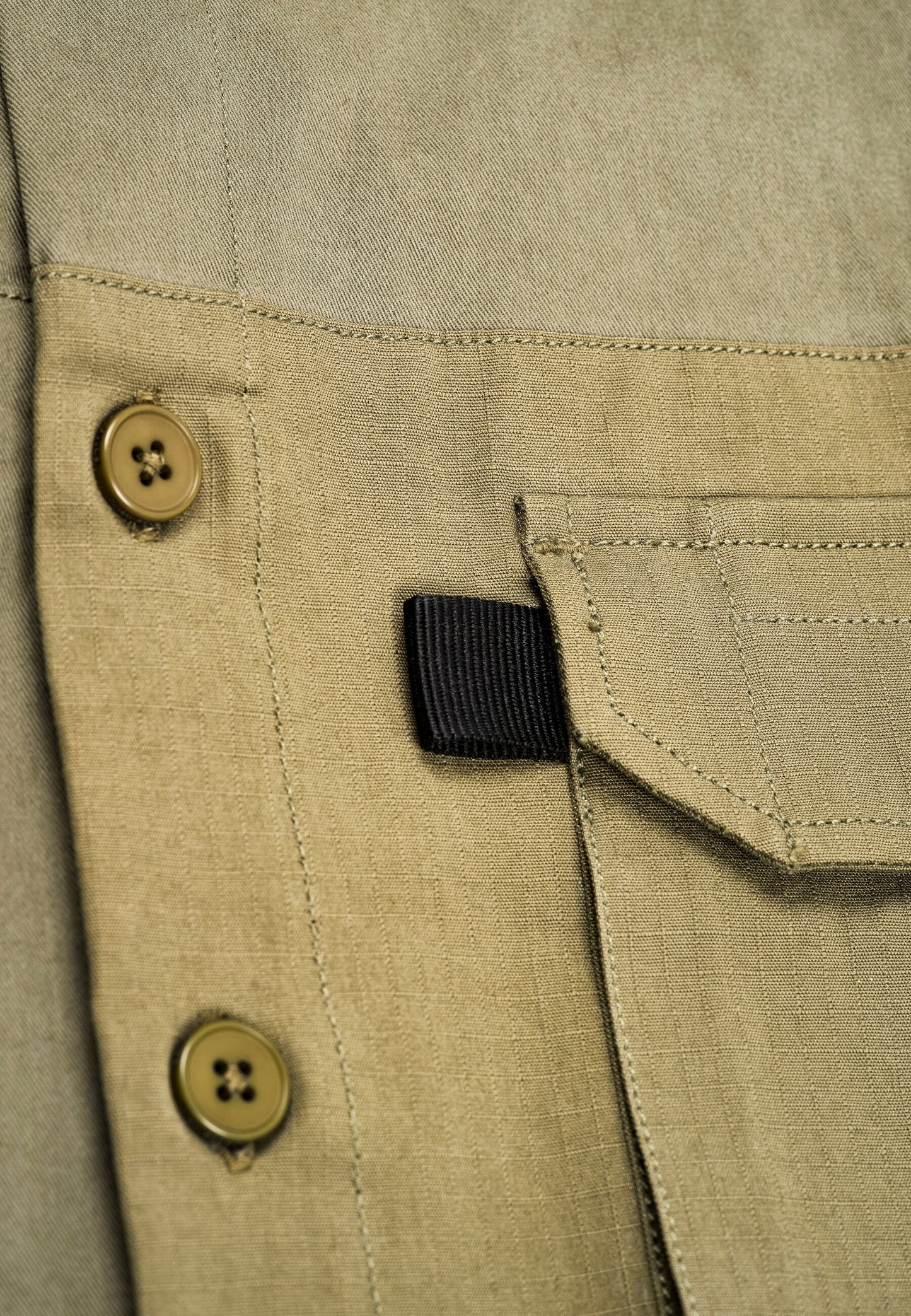 Surchemise à poche kaki en twill coton bio - outdoor twill overshirt with contrast fabric  burned olive