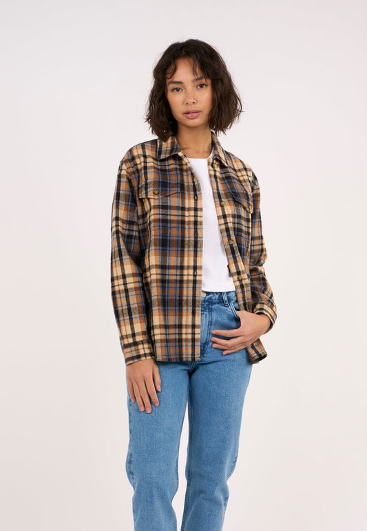 Surchemise épaisse à carreaux en coton bio - earth colors checkred overshirt brown sugar