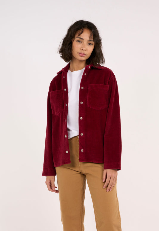 Surchemise rouge velours en coton bio - 8-wales corduroy overshirt rhubarb