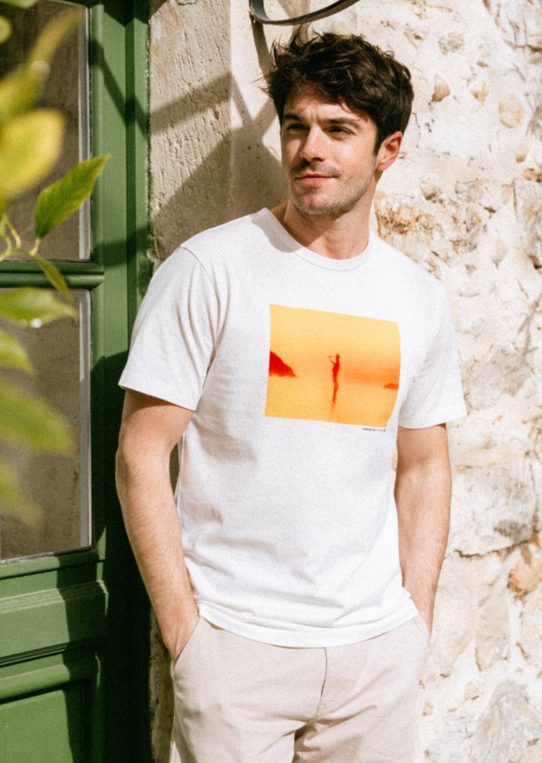 T-shirt imprimé en coton bio | blanc et jaune "rousteau t-shirt snow white"