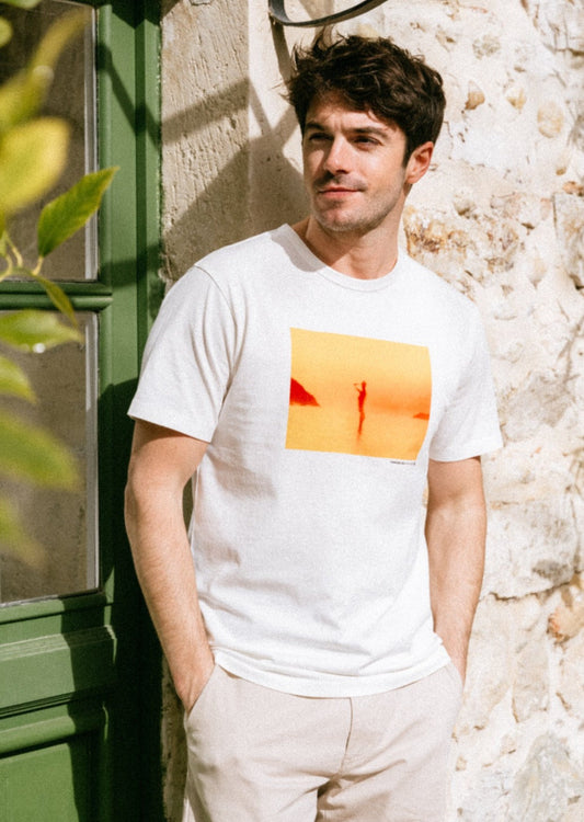 T-shirt imprimé en coton bio | blanc et jaune "rousteau t-shirt snow white"