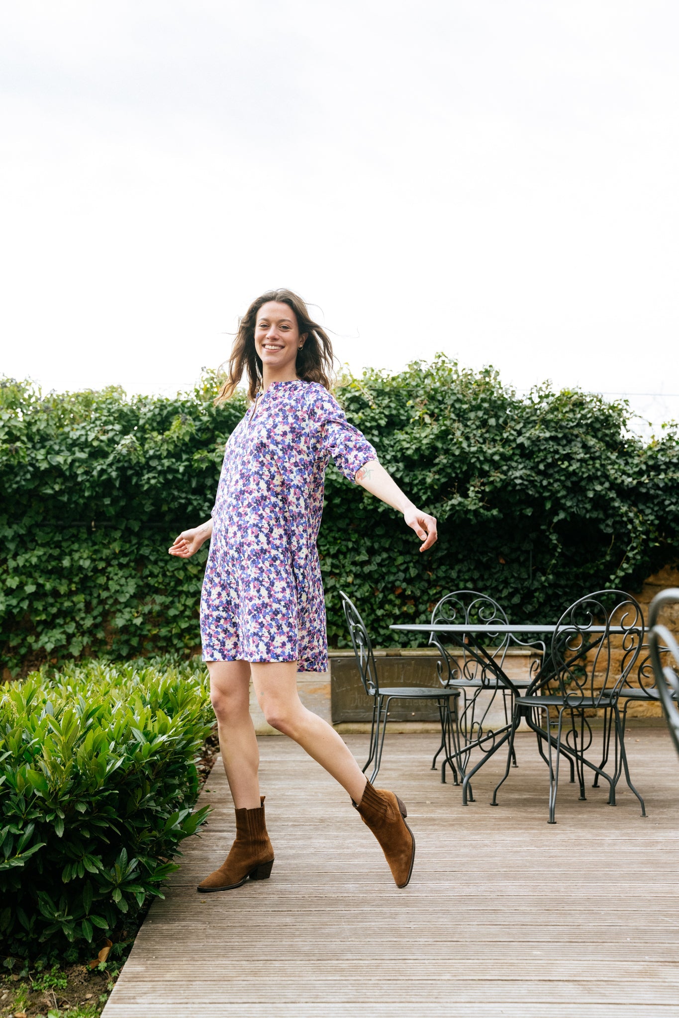 Robe fluide fleurie en tencel - priscaa multi floral light lime