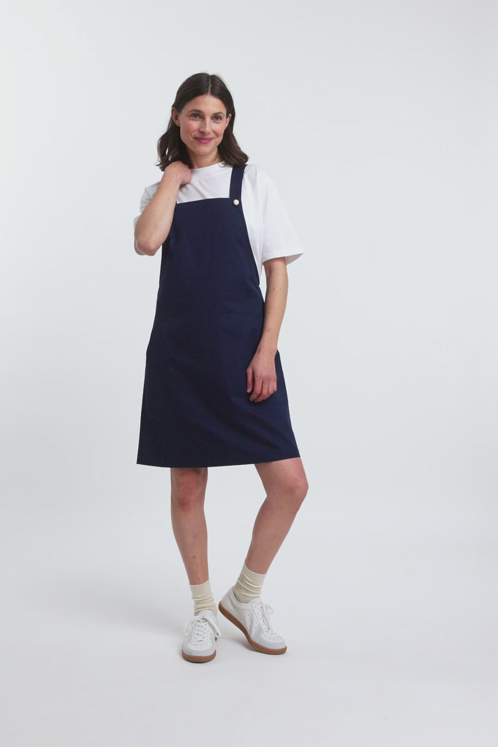 Robe salopette marine en coton bio - dungaree dress navy