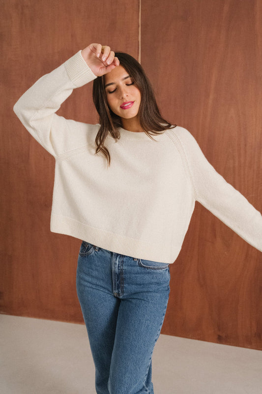 Pull boxy en laine mérinos recyclée | écru