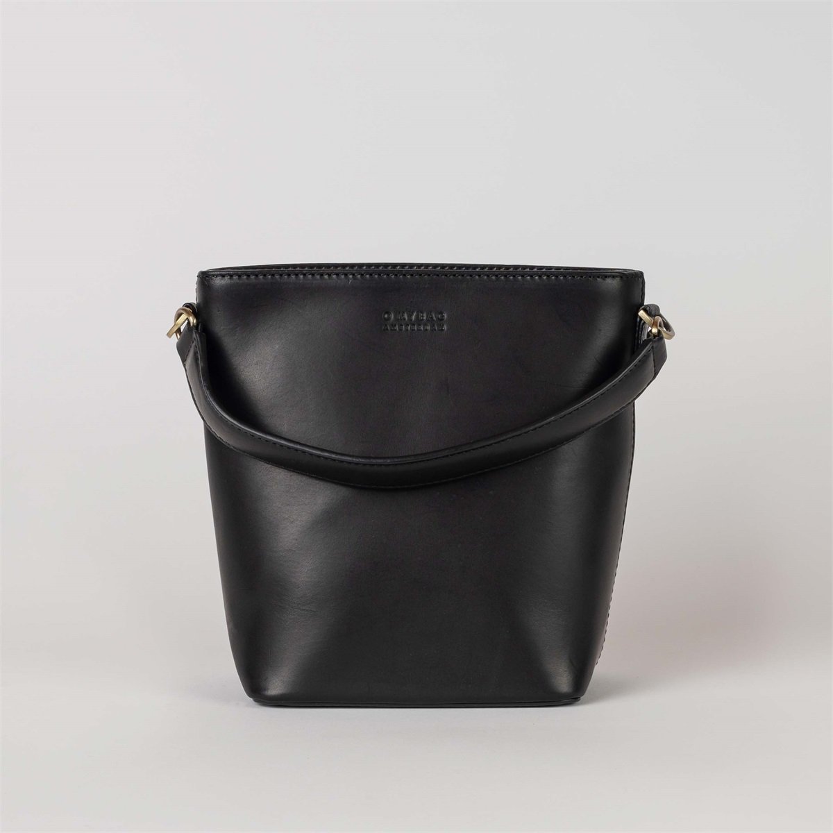 Sac seau en cuir certifié | noir "bobbi bucket bag midi black classic leather"