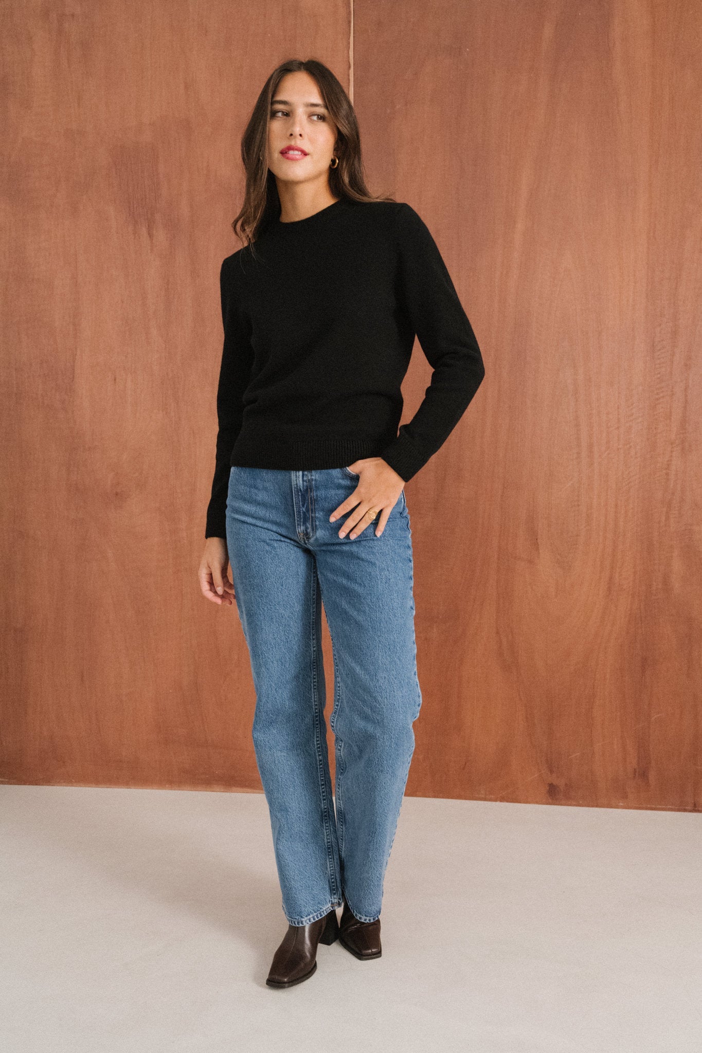 Pull droit en laine mérinos recyclée | noir