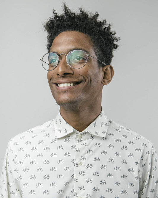 Chemise blanche avec motifs vélo en coton bio - Fixed gear