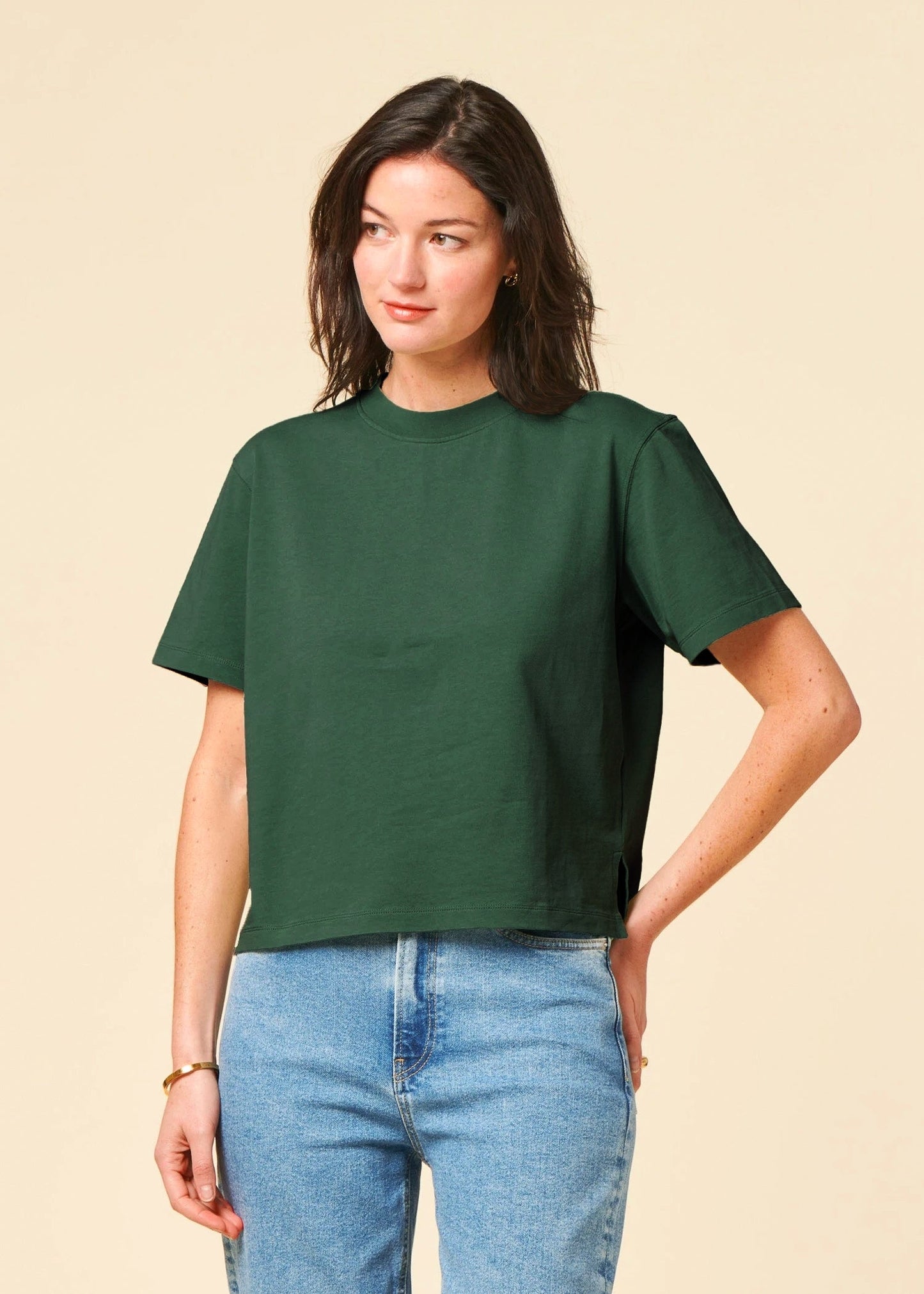 T-shirt boxy en coton bio | vert forêt