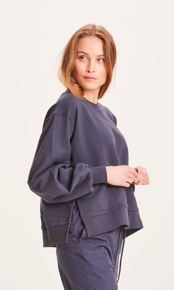 Sweat oversize marine en coton bio - a-shape sweat china blue