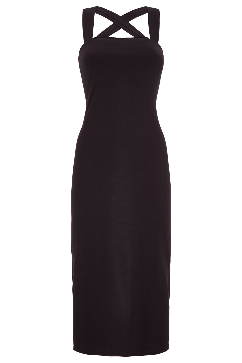 Robe longue noire dos croisé en coton bio - priti