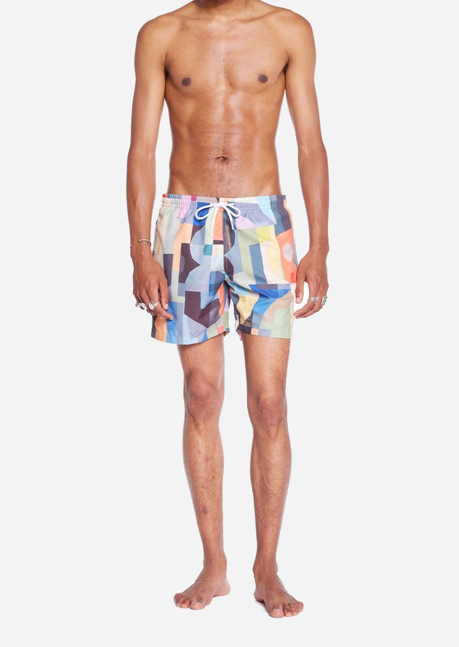 Short de bain en matières recyclées | multicolore "abstract pattern"