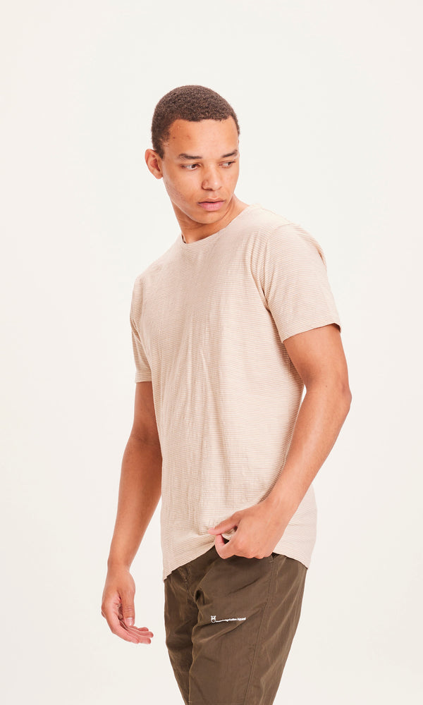 T-shirt beige à rayures en coton bio - Alder safari