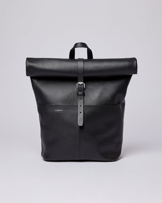 Sac à dos rolltop en cuir certifié | noir "antonia black"