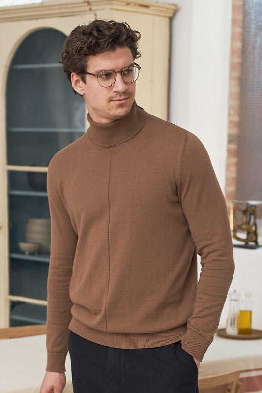 Pull col roulé en coton bio | camel "avid rollneck jumper - eco camel"