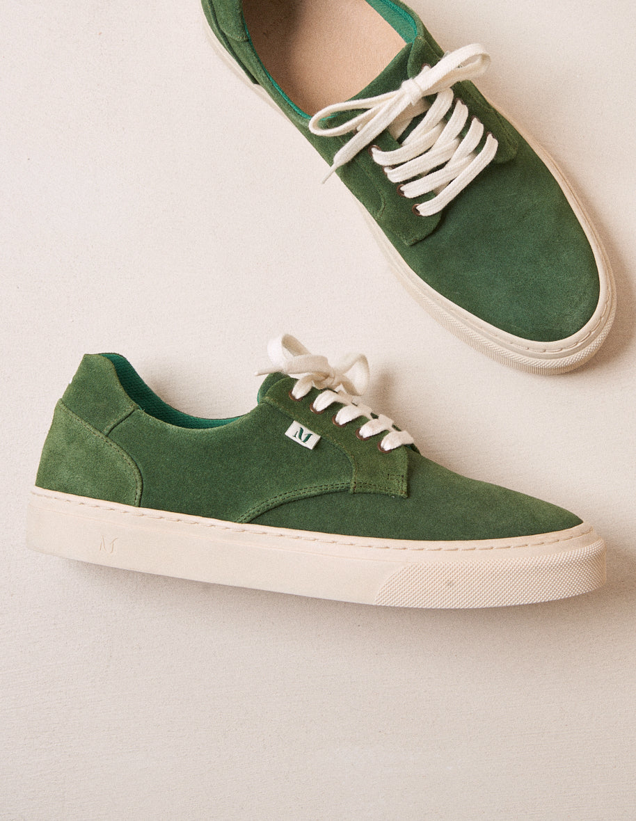 Baskets basses en suède et cuir certifié | vert "alexandre vert"