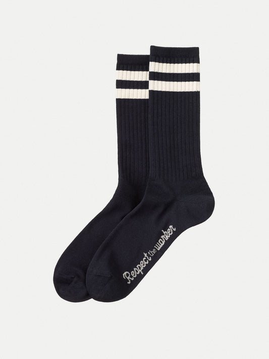 Chaussettes hautes marine en coton bio - Amundsson RTW Navy