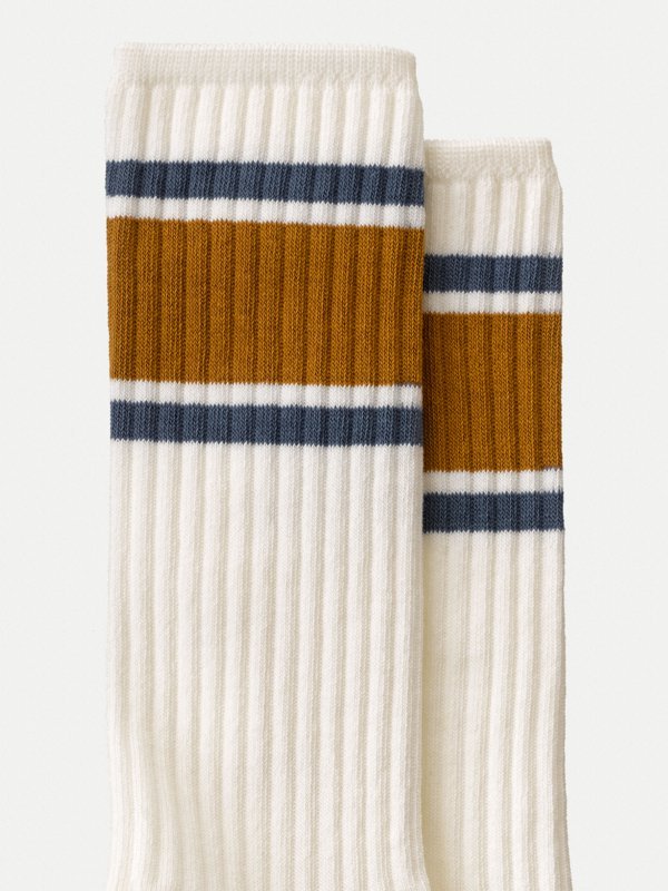 Chaussettes hautes blanches bandes bicolores en coton bio - amundsson sport