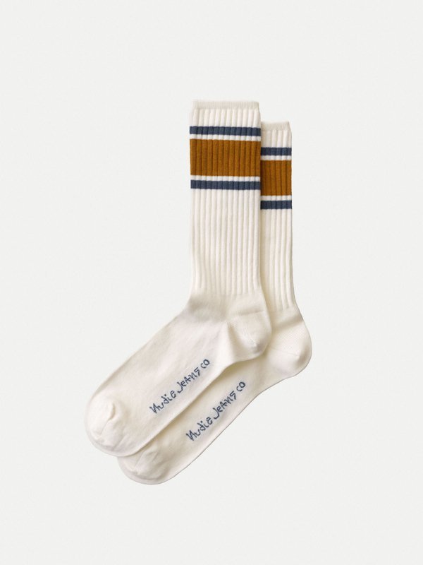 Chaussettes hautes blanches bandes bicolores en coton bio - amundsson sport