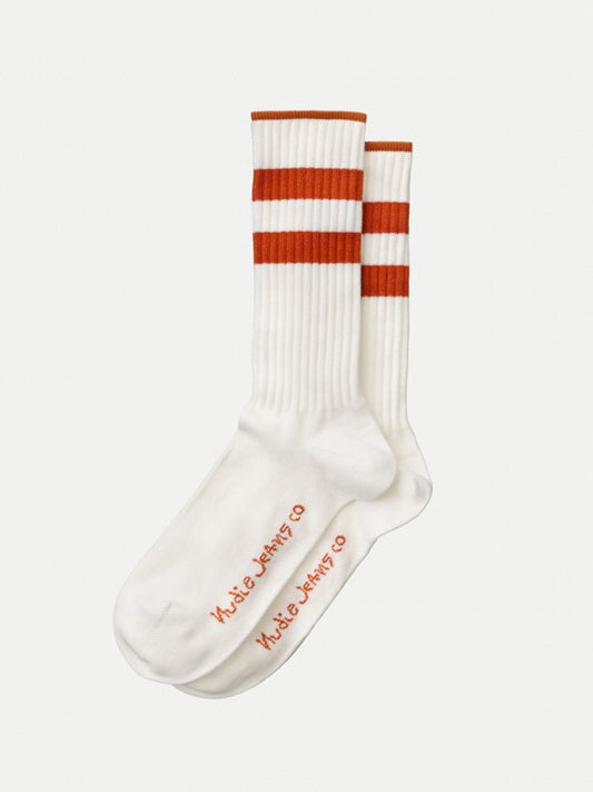 Chaussettes hautes blanc et orange en coton bio - amundsson sport