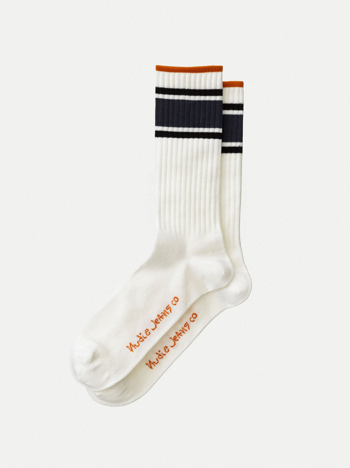 Chaussettes hautes blanc et marine en coton bio - Amundsson Sport