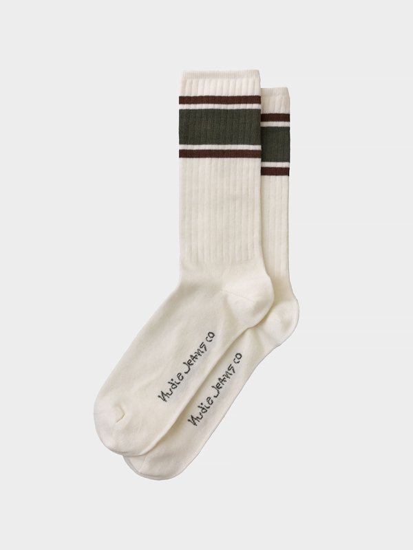 Chaussettes hautes blanches bandes bicolores en coton bio - Amundsson Sport