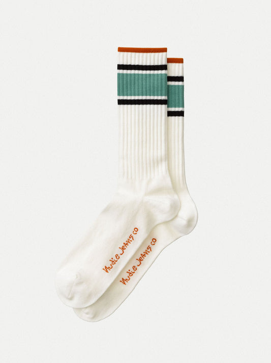 Chaussettes hautes blanches bandes tricolores en coton bio - Amundsson Sport