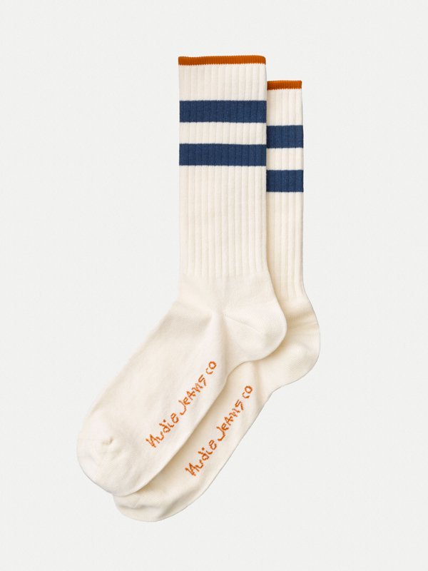 Chaussettes hautes blanches et marines en coton bio - amundsson sport