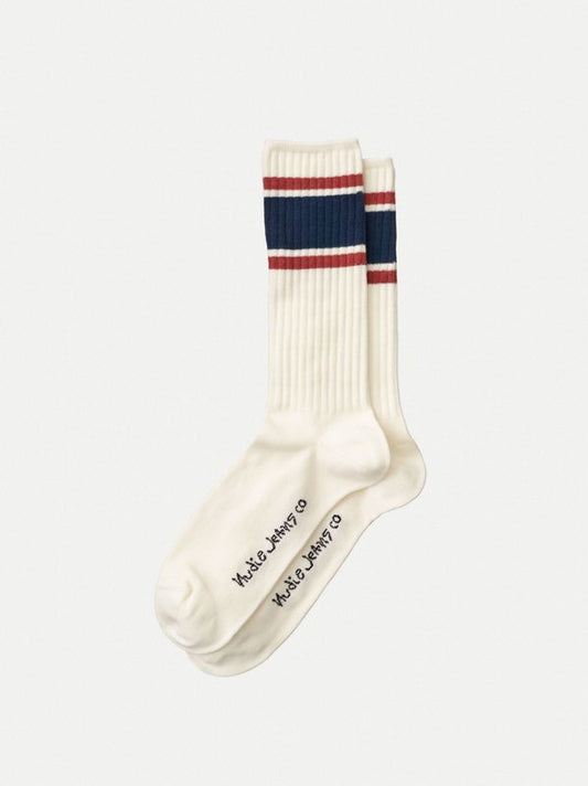Chaussettes hautes blanches bande bicolore en coton bio - amundsson sport