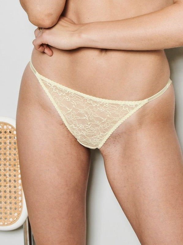 Culotte en dentelle jaune en polyamide recyclé - Amy
