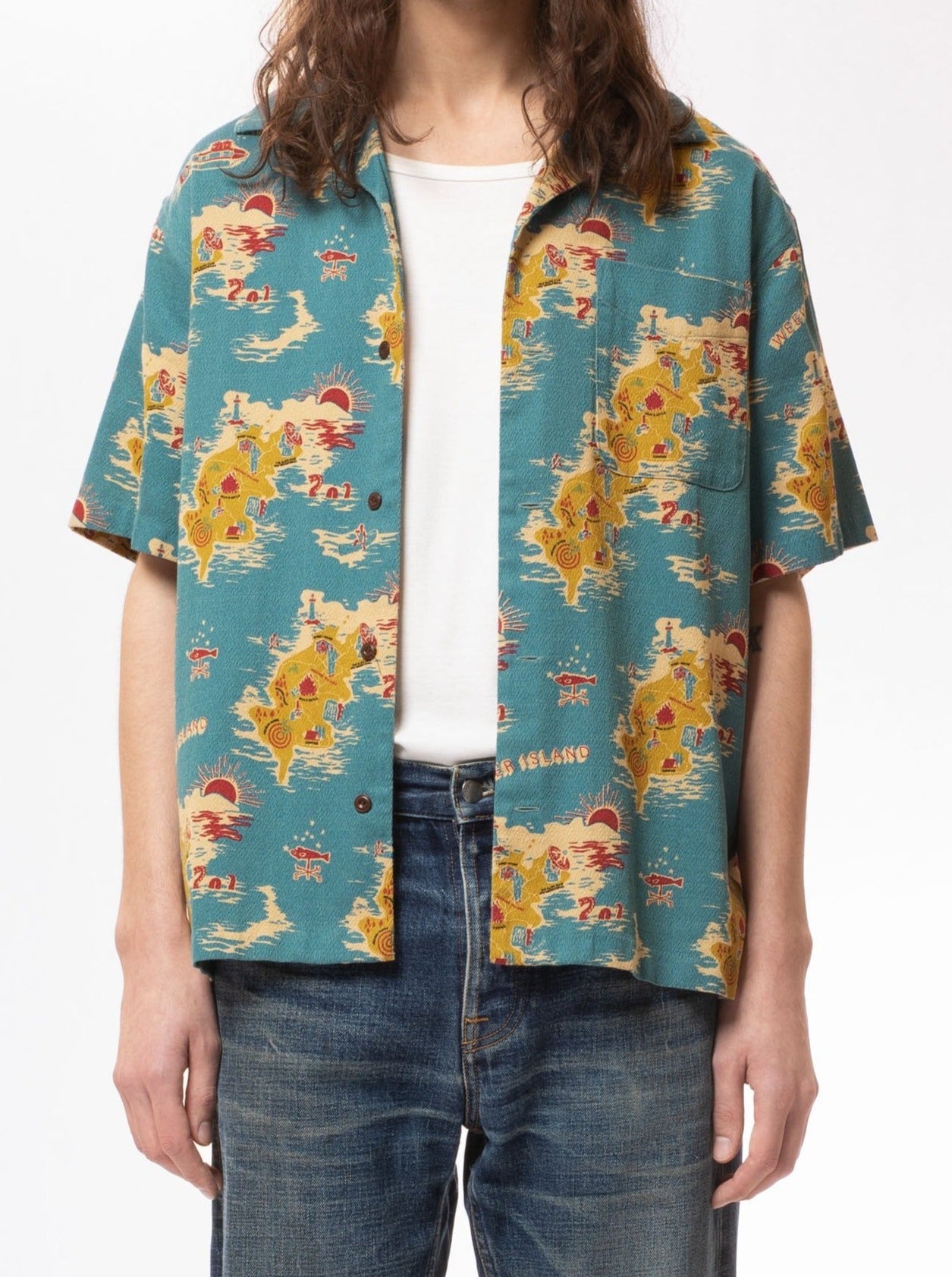 Chemise à manches courtes imprimée en coton bio - aron islands multi