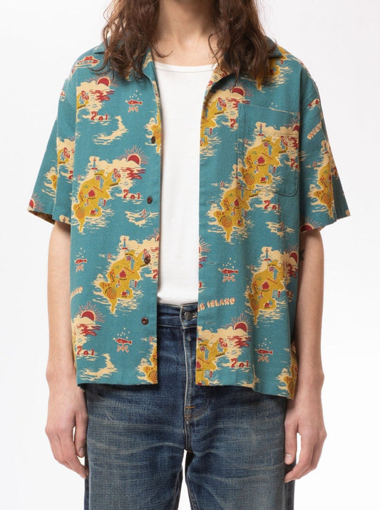 Chemise à manches courtes imprimée en coton bio - aron islands multi