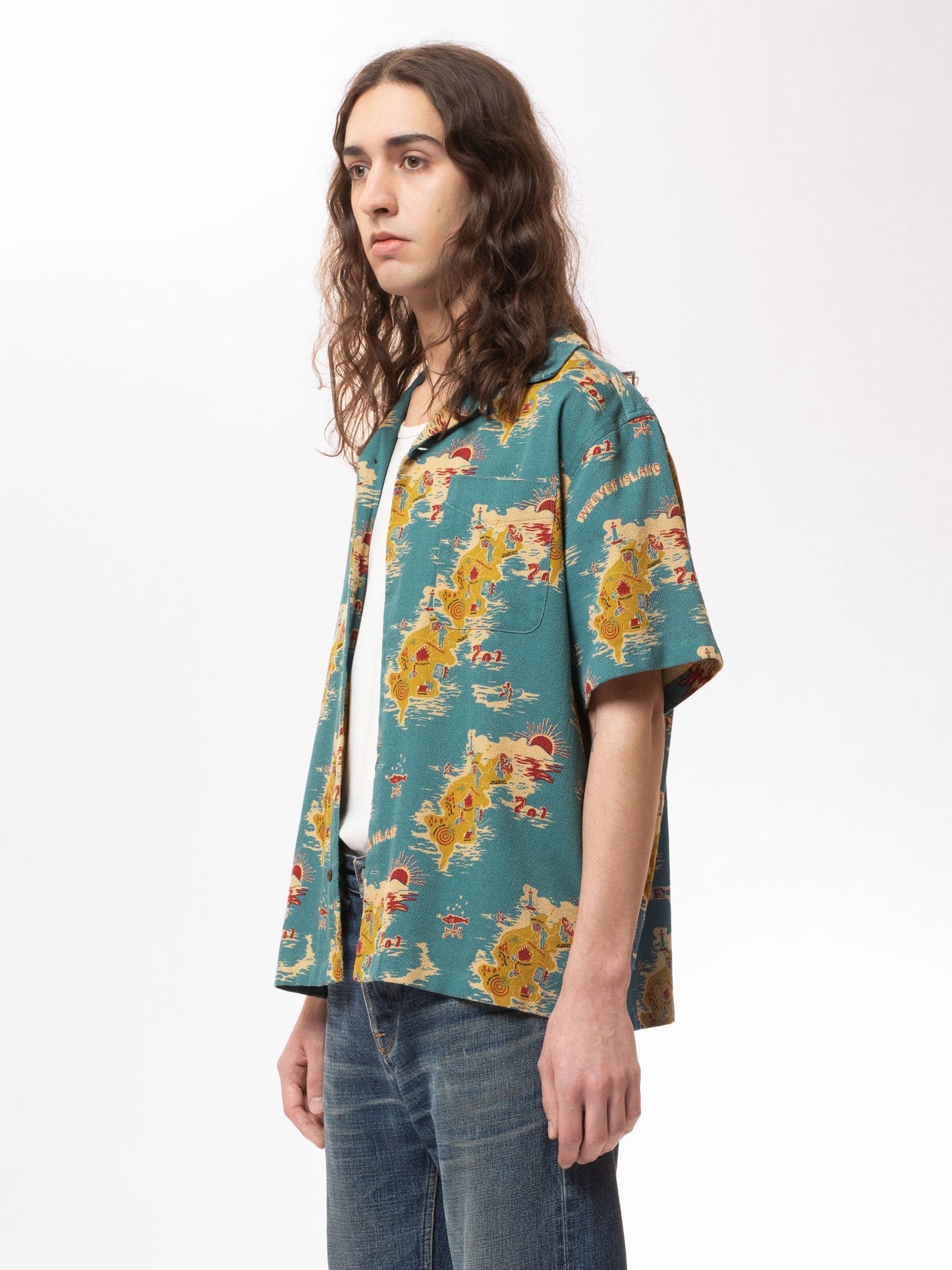 Chemise à manches courtes imprimée en coton bio - aron islands multi