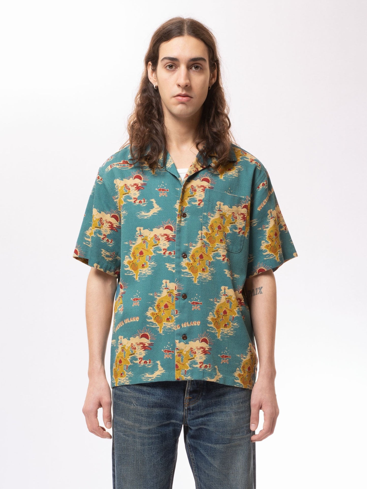 Chemise à manches courtes imprimée en coton bio - aron islands multi