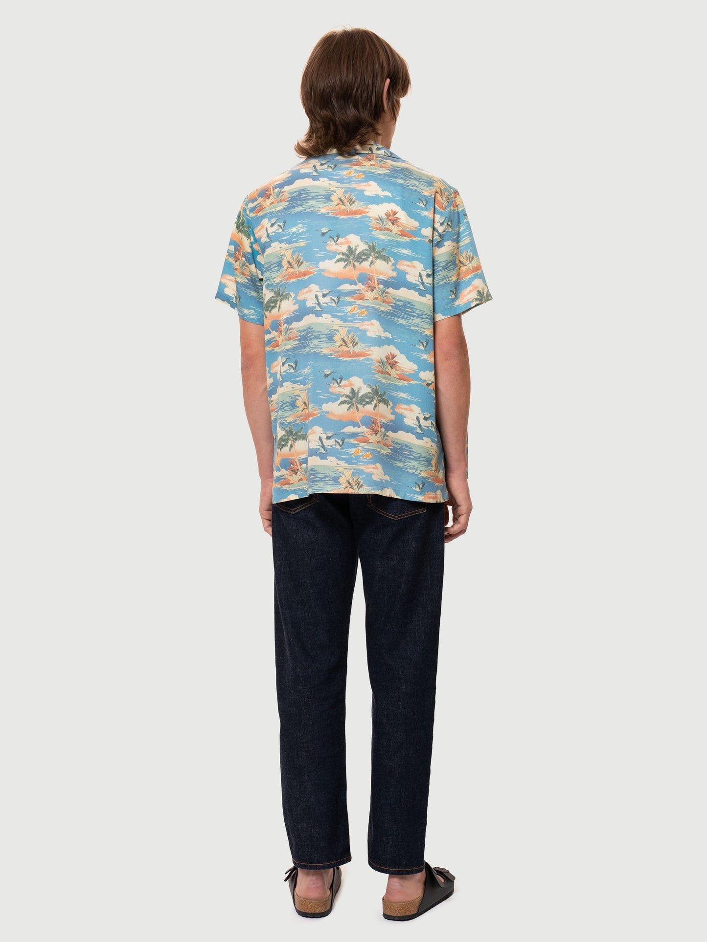 Chemise manches courtes bleue à motifs en tencel - arvid hawaii azure