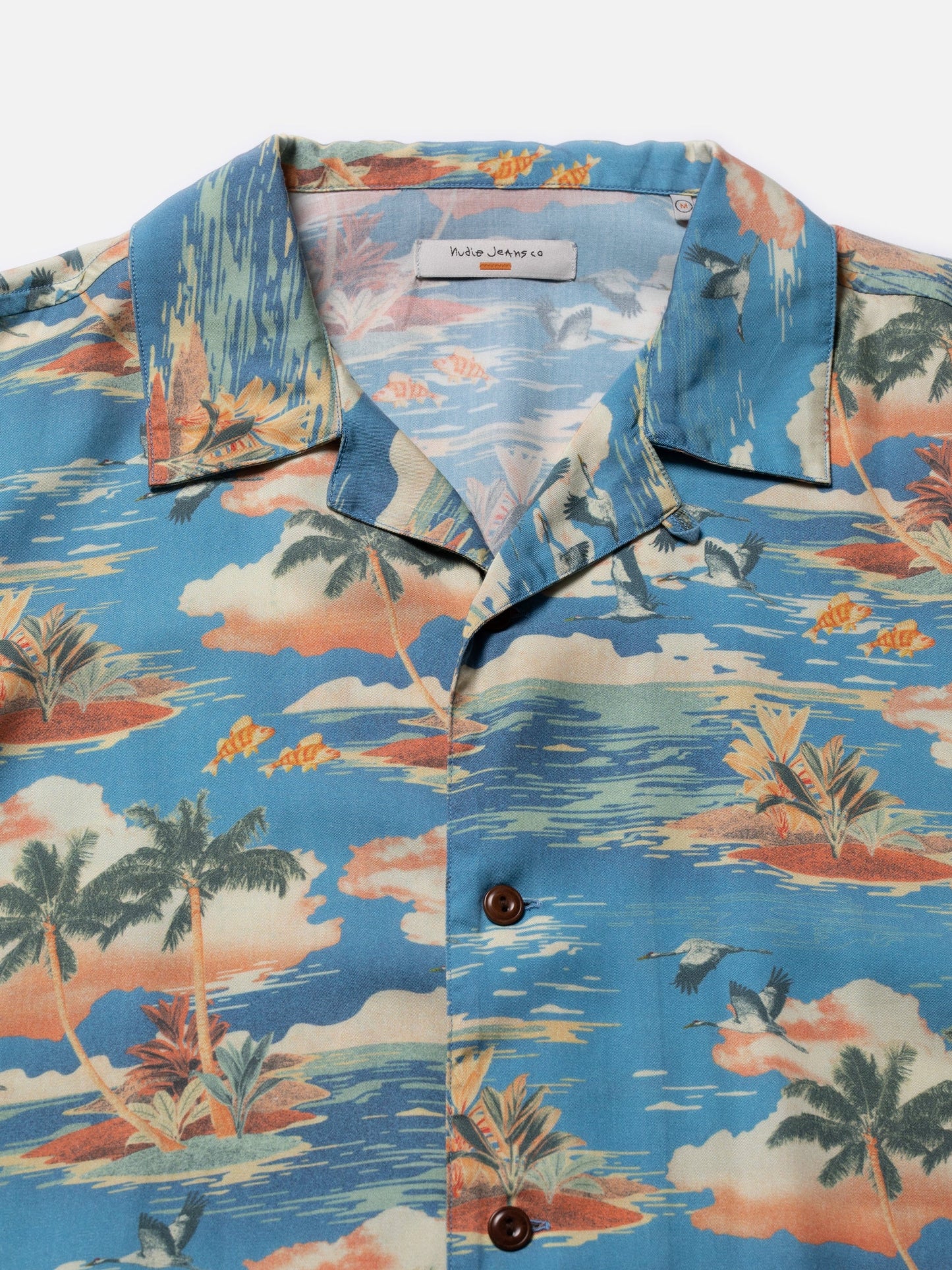 Chemise manches courtes bleue à motifs en tencel - arvid hawaii azure