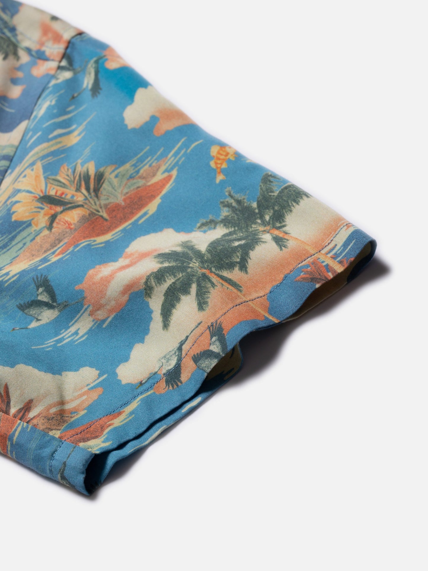 Chemise manches courtes bleue à motifs en tencel - arvid hawaii azure