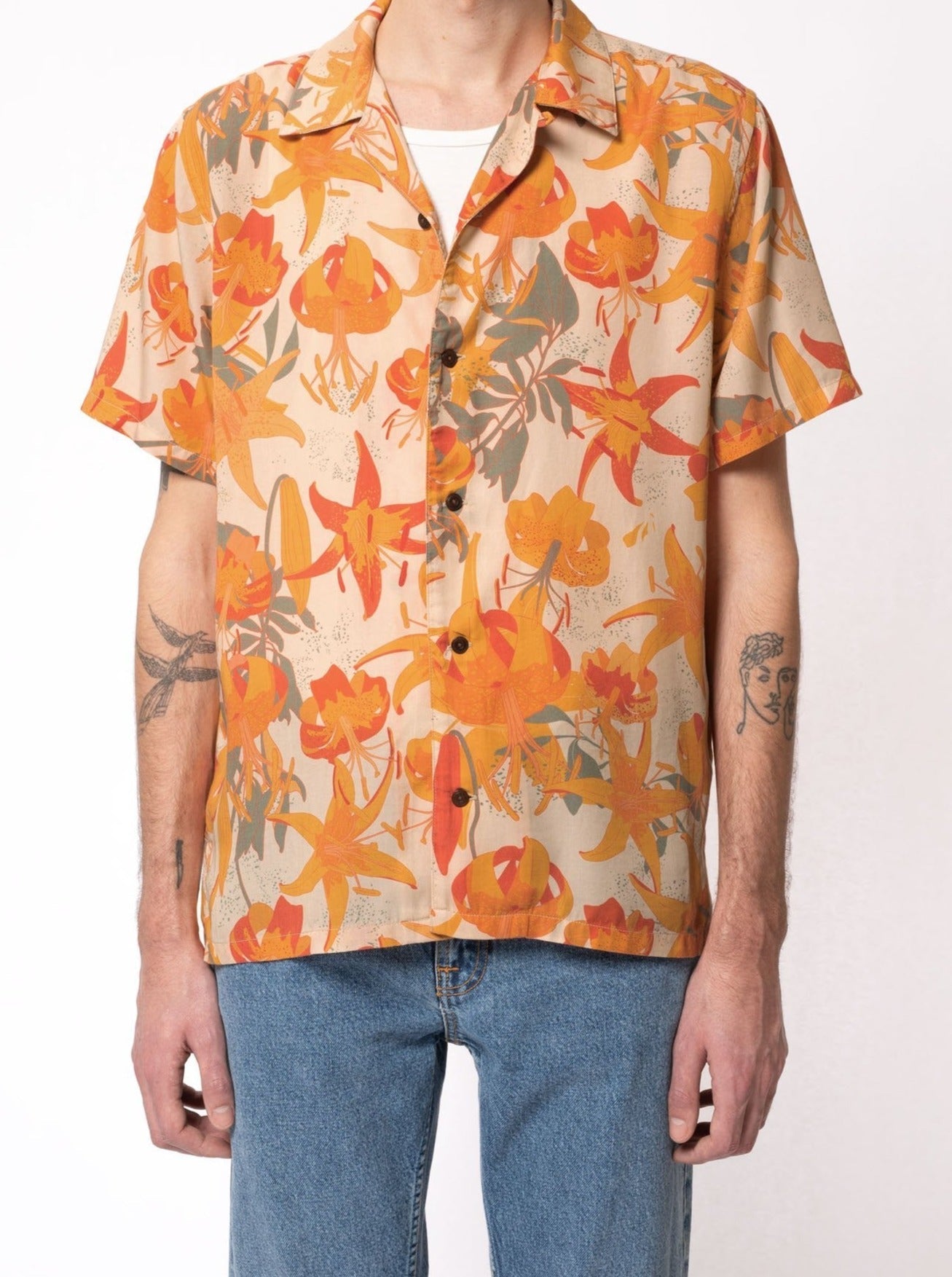 Chemise manches courtes en tencel - Arvid Lilies cream