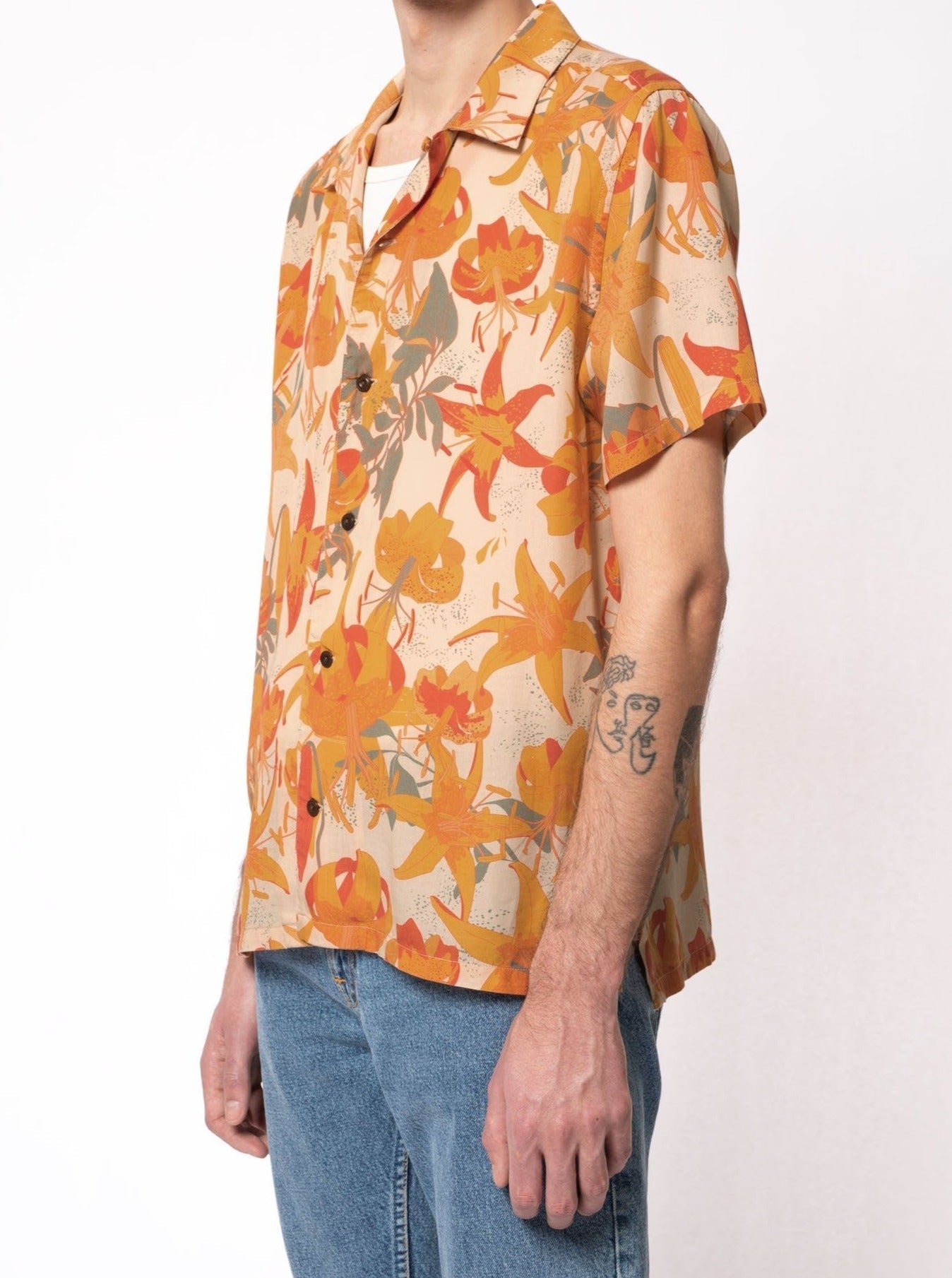 Chemise manches courtes en tencel - Arvid Lilies cream