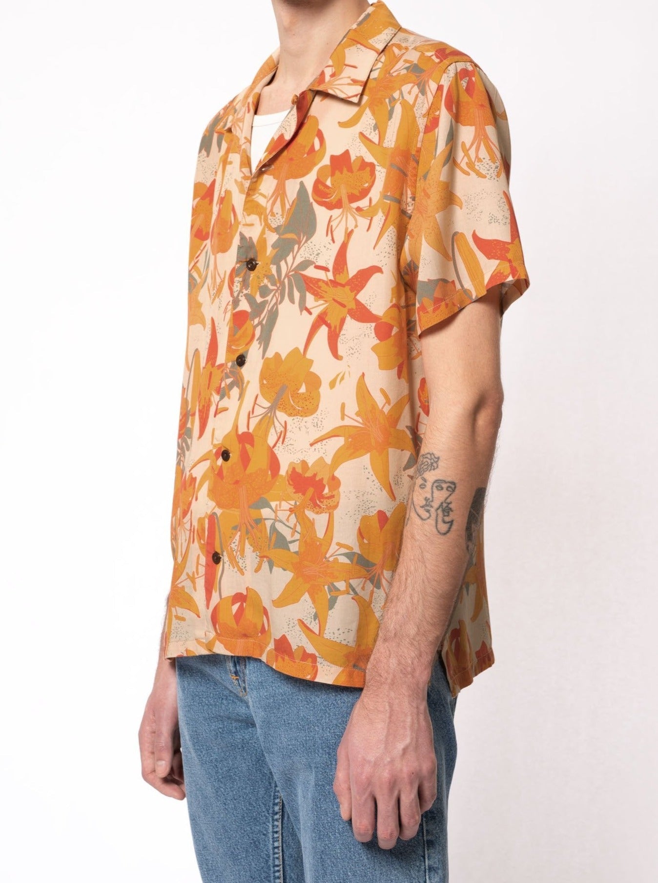 Chemise manches courtes en tencel - Arvid Lilies cream