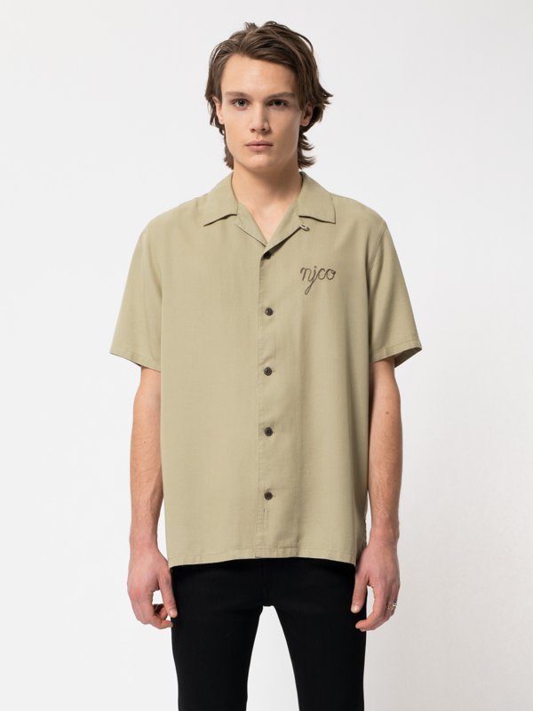 Chemise manches courtes beige brodée en coton bio - Arviid NJCO