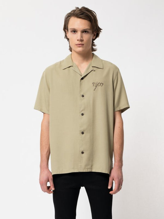 Chemise manches courtes beige brodée en coton bio - Arviid NJCO
