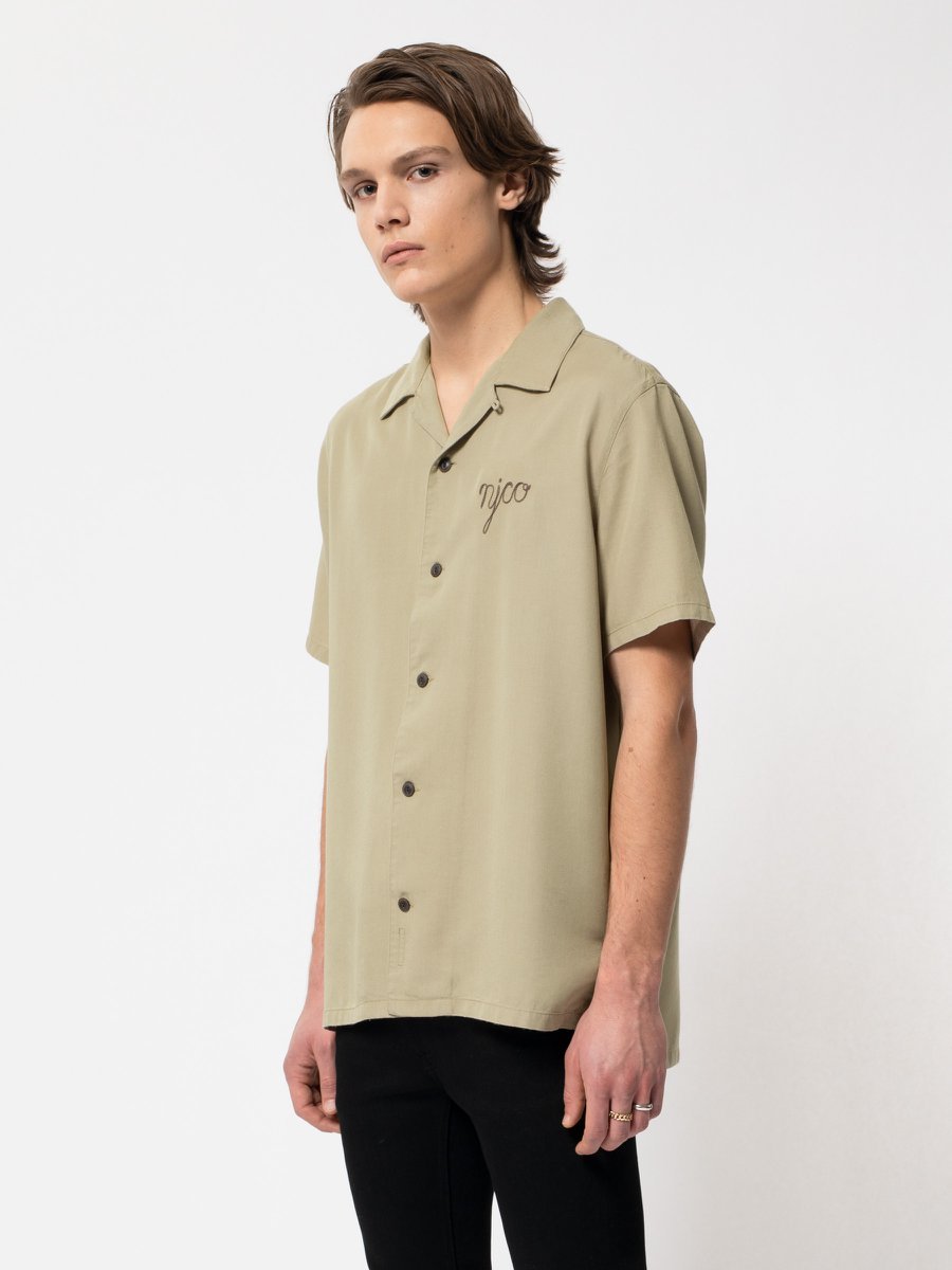 Chemise manches courtes beige brodée en coton bio - Arviid NJCO