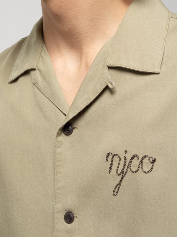 Chemise manches courtes beige brodée en coton bio - Arviid NJCO