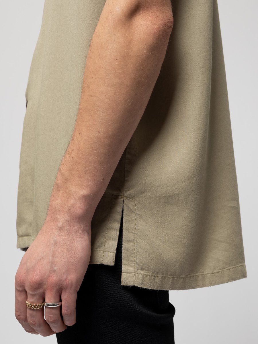 Chemise manches courtes beige brodée en coton bio - Arviid NJCO