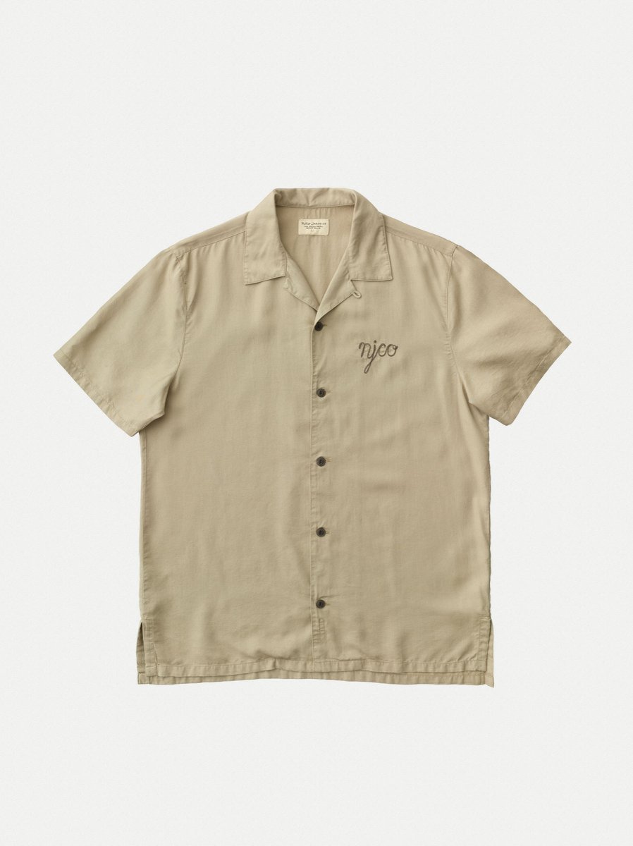 Chemise manches courtes beige brodée en coton bio - Arviid NJCO